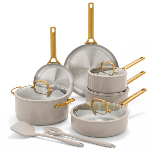 Reserve Pro Uncoated Stainless Steel 12-Piece Cookware Set | Macadamia