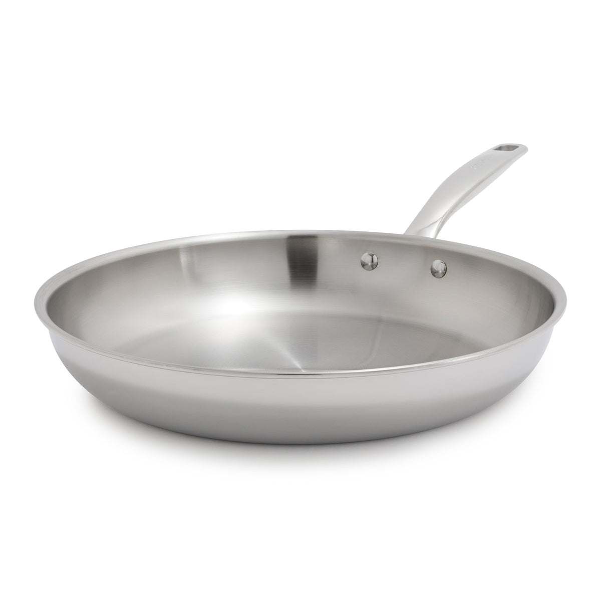 12-inch Chatham Pro stainless steel frypan with an uncoated surface and a long metal handle.