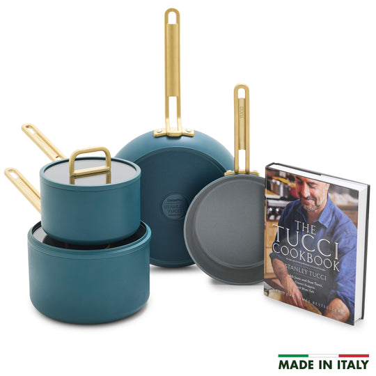 Stanley Tucci™ Ceramic Nonstick 6-Piece Cookware Set with the Tucci Cookbook | Venetian Teal