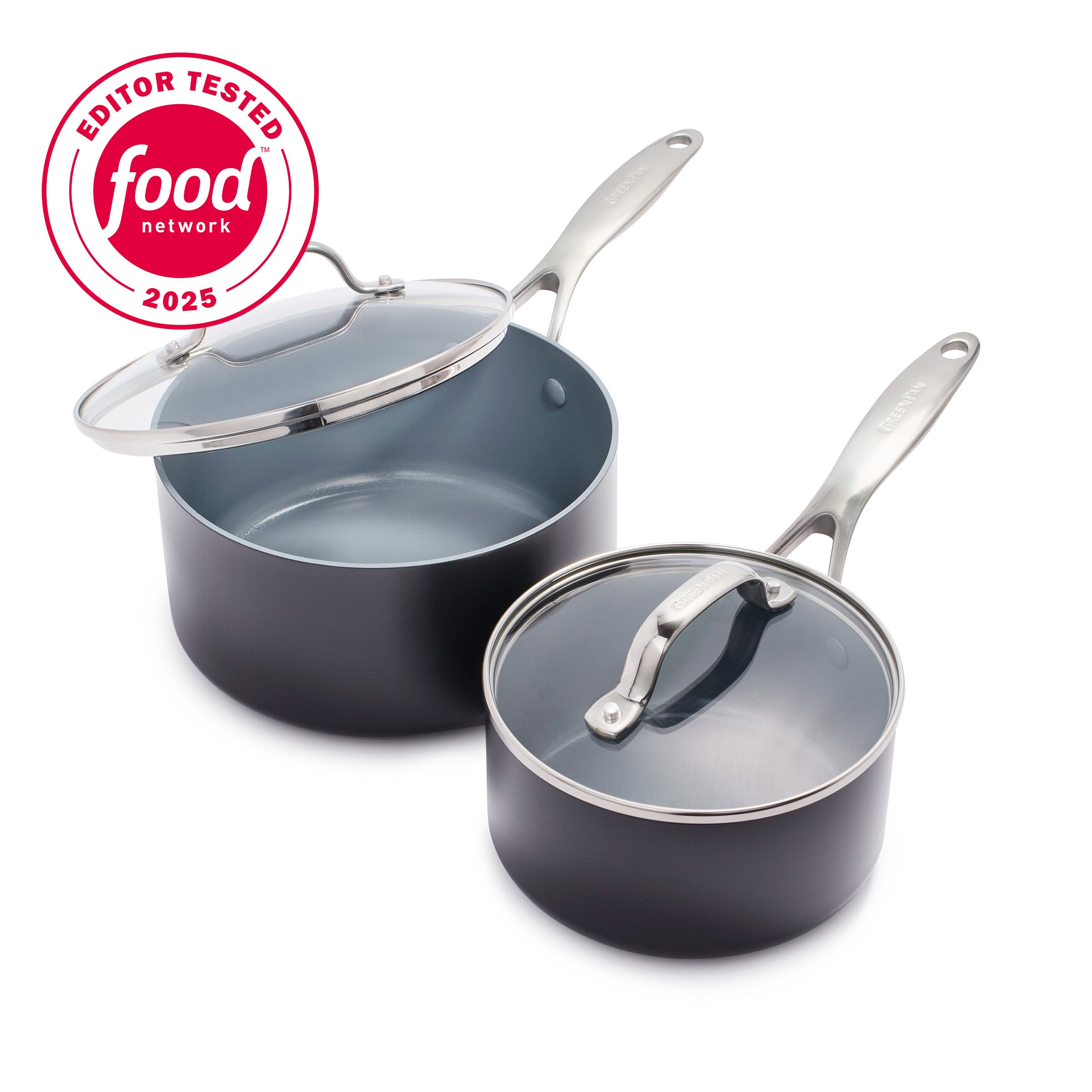 Valencia Pro Ceramic Nonstick 1.5-Quart and 3-Quart Saucepan Set with Lids | Gray