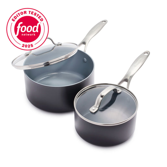 Valencia Pro Ceramic Nonstick 1.5-Quart and 3-Quart Saucepan Set with Lids | Gray