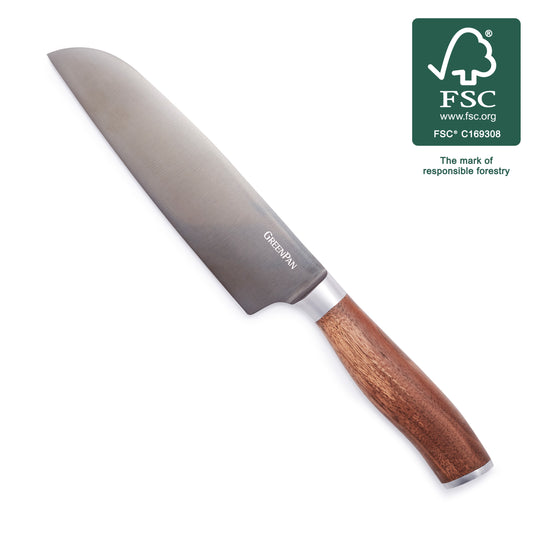 Premiere Titanium Cutlery 7" Santoku Knife with Walnut Handle