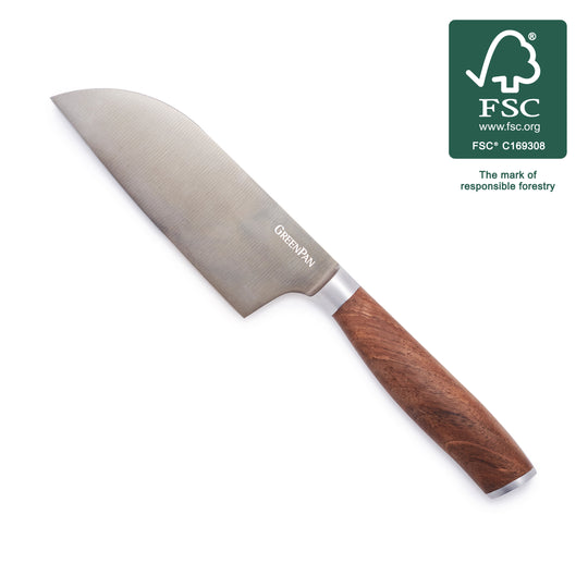 Premiere Titanium Cutlery 5" Small Santoku with Walnut Handle