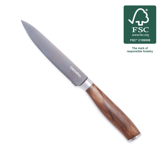 Premiere Titanium Cutlery 5" Serrated Utility Knife with Walnut Handle