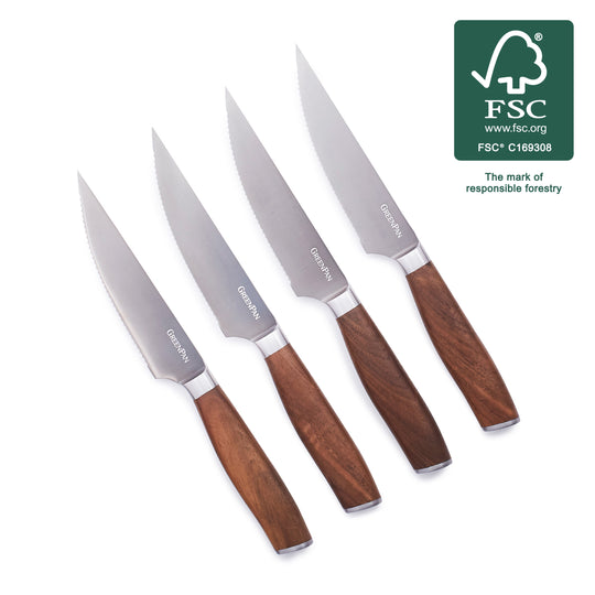 Premiere Titanium Cutlery 4-Piece Steak Knife Set with Walnut Handles