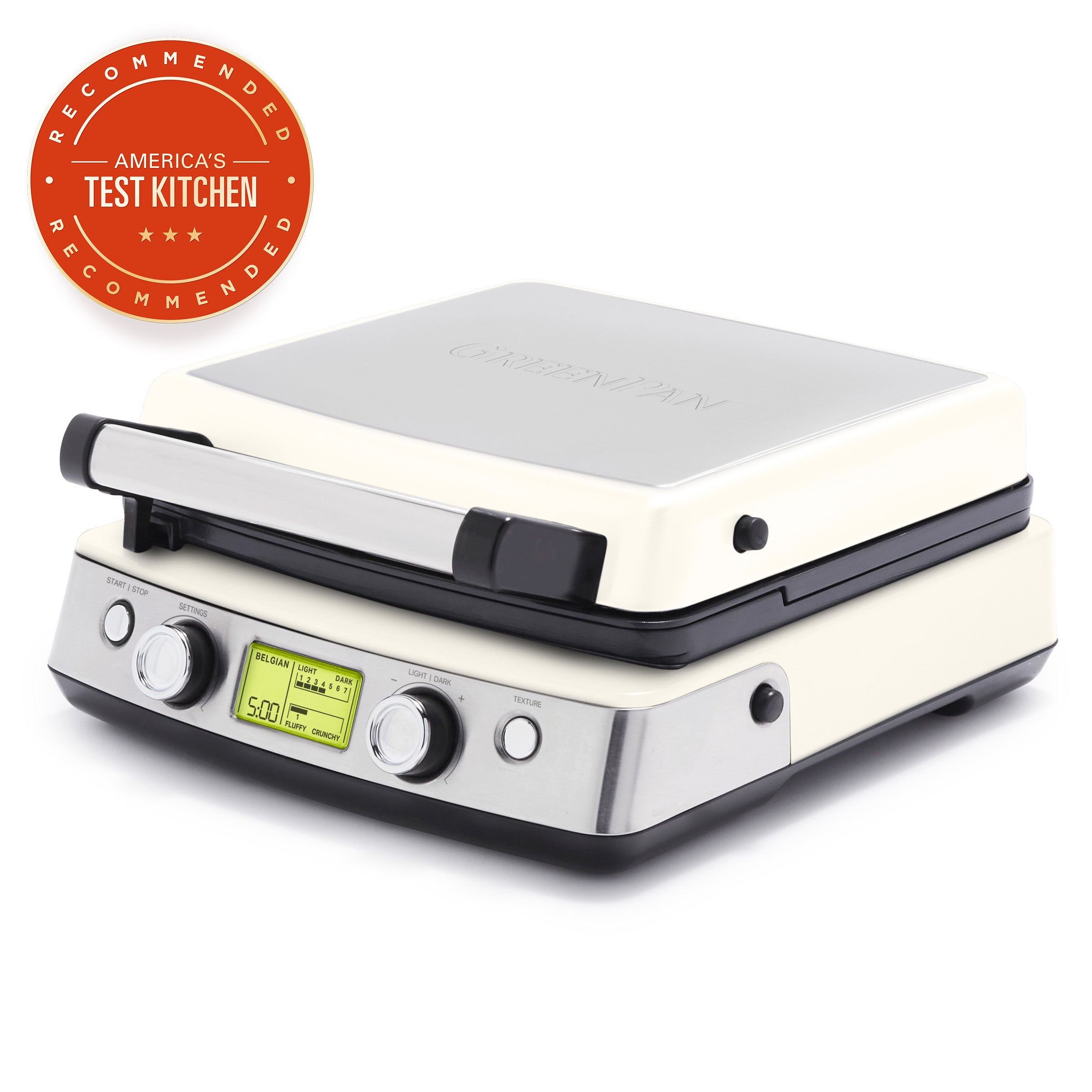 Elite Ceramic Nonstick 4-Square Waffle Maker | Cloud Cream | GreenPan