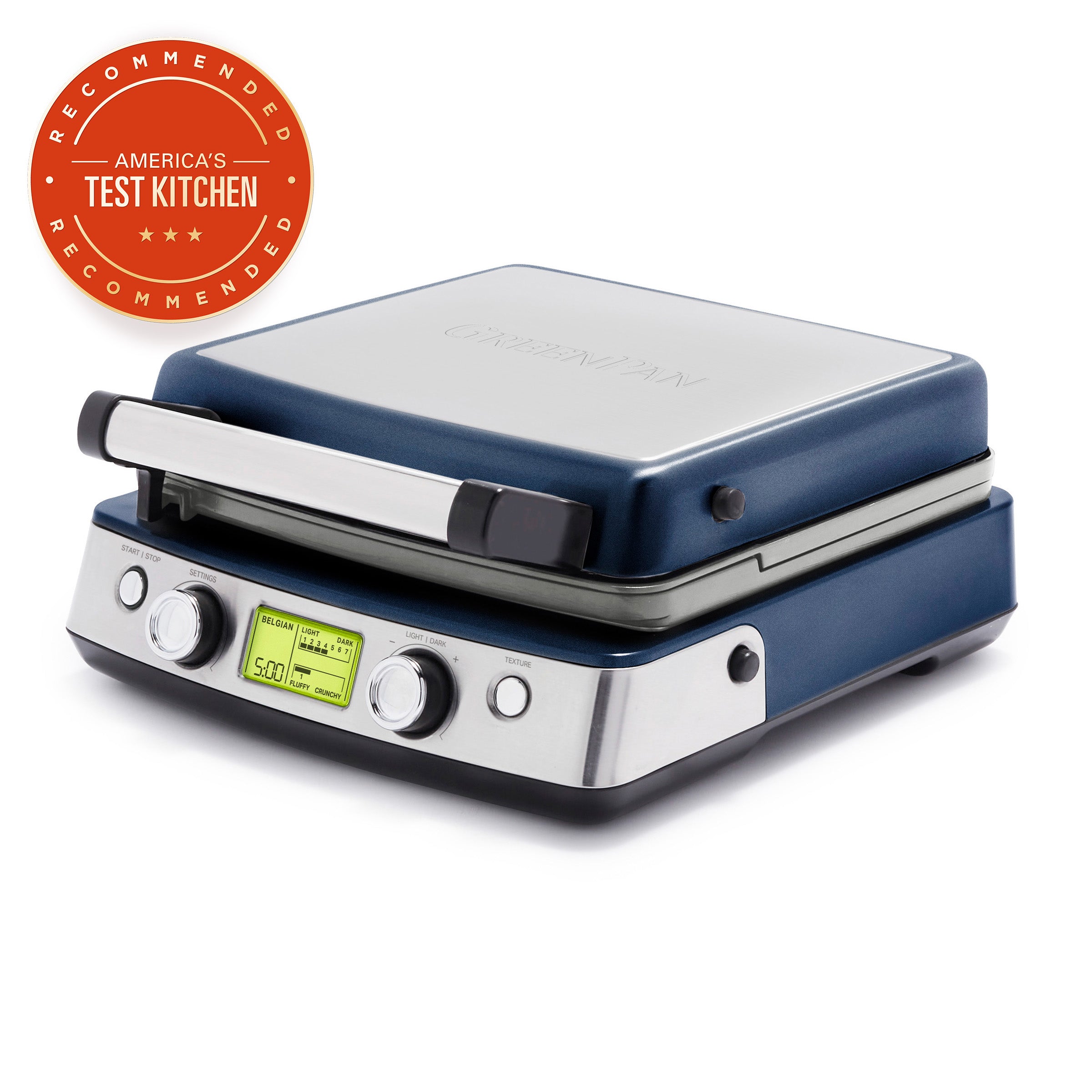 Elite Ceramic Nonstick 4-Square Waffle Maker | Oxford Blue