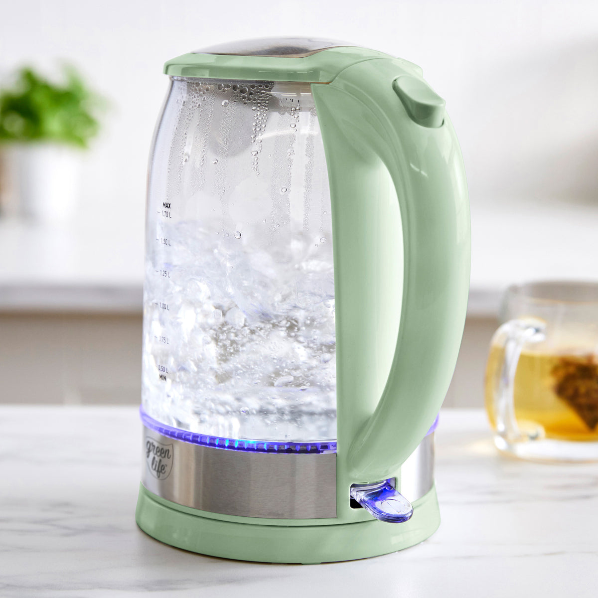 GreenLife Qwik & EZ Glass Kettle | Sage Green | GreenPan