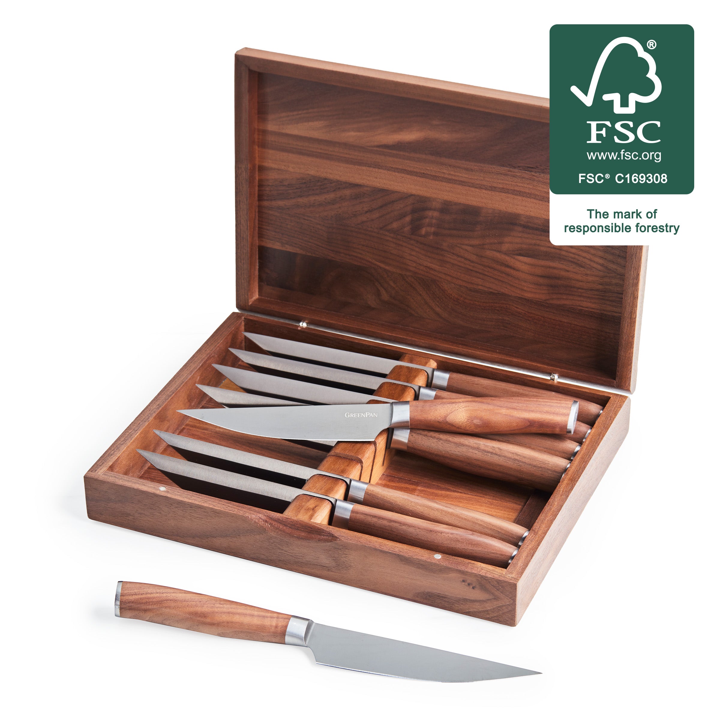 Premiere Titanium 8-Pc Steak Set | Walnut | © GreenPan Official