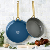 GP5 Colors Ceramic Nonstick 9.5" and 11" Frypan Set with Champagne Handles | Marine Blue