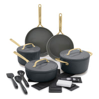 GP5 Colors Ceramic Nonstick 11-Piece Cookware Set with Champagne Handles | Slate