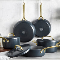 GP5 Colors Ceramic Nonstick 11-Piece Cookware Set with Champagne Handles | Slate