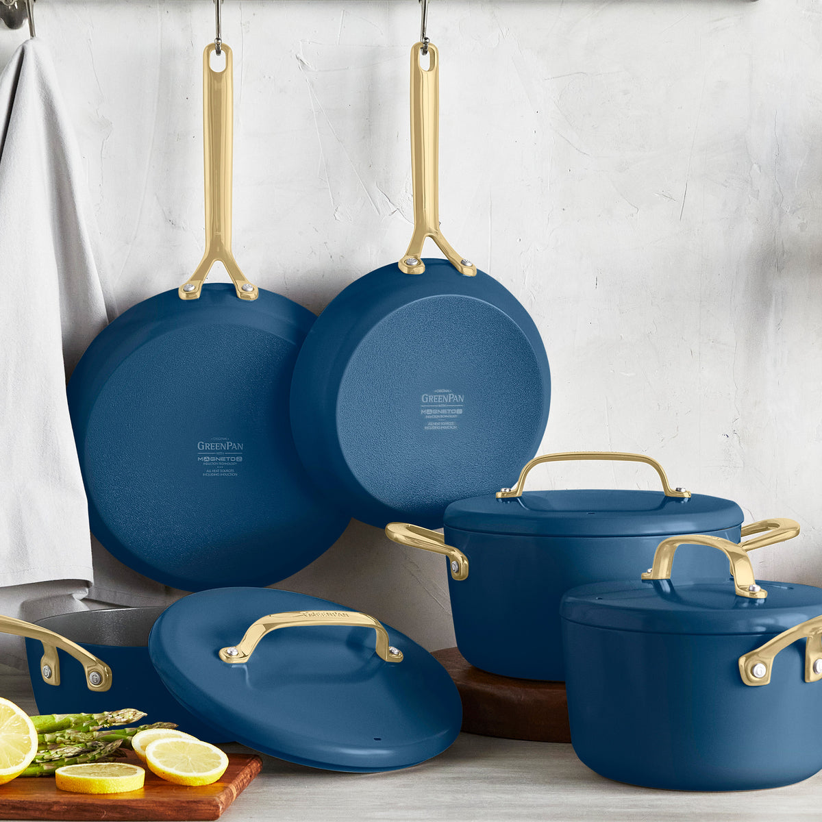 GP5 Colors Ceramic Nonstick 11Piece Cookware Set with Champagne Handl