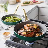 GP5 Colors Ceramic Nonstick 9.5" and 11" Frypan Set with Champagne Handles | Rain Forest Green