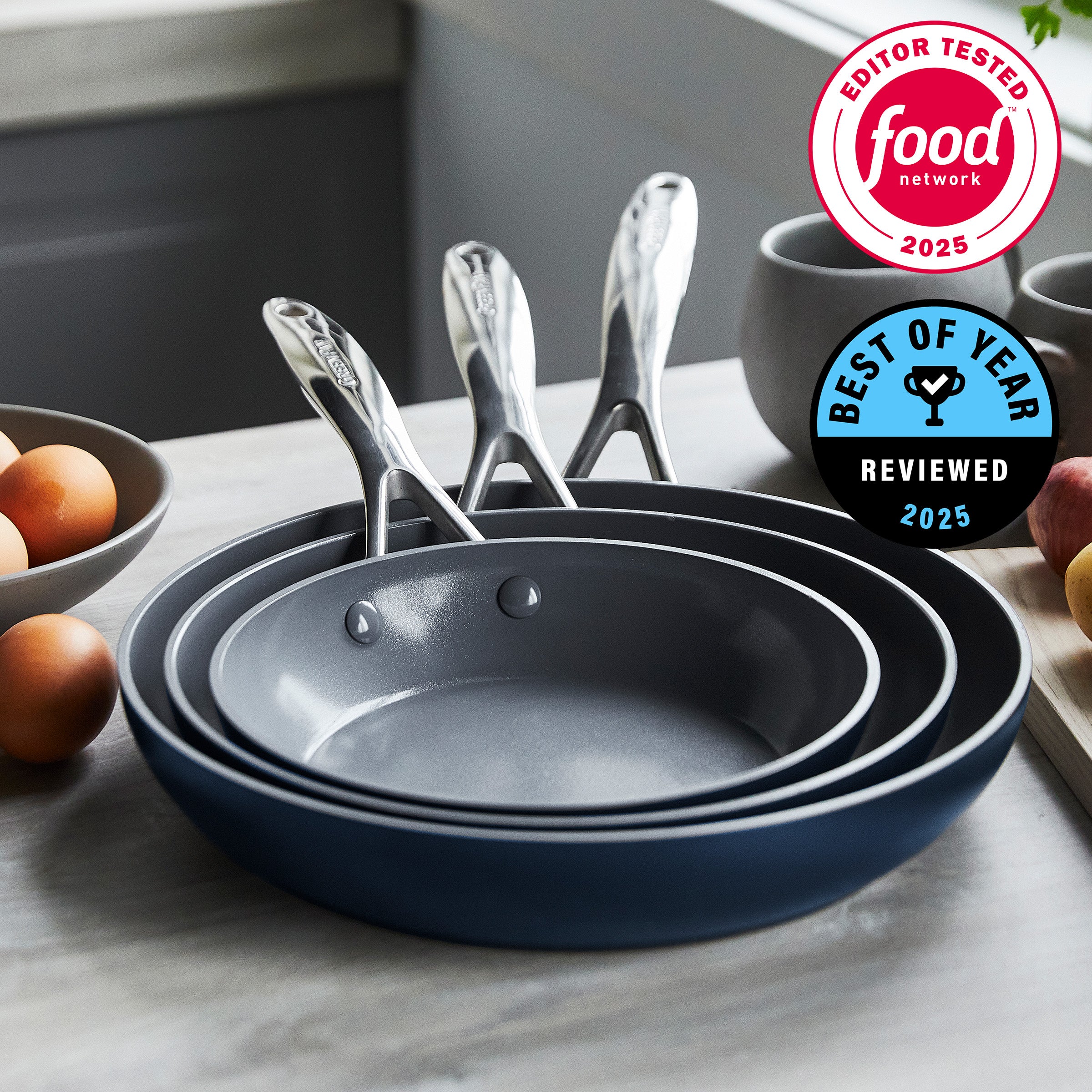 Valencia Pro Ceramic Nonstick 8", 9.5", and 11" Frypan Set | Twilight