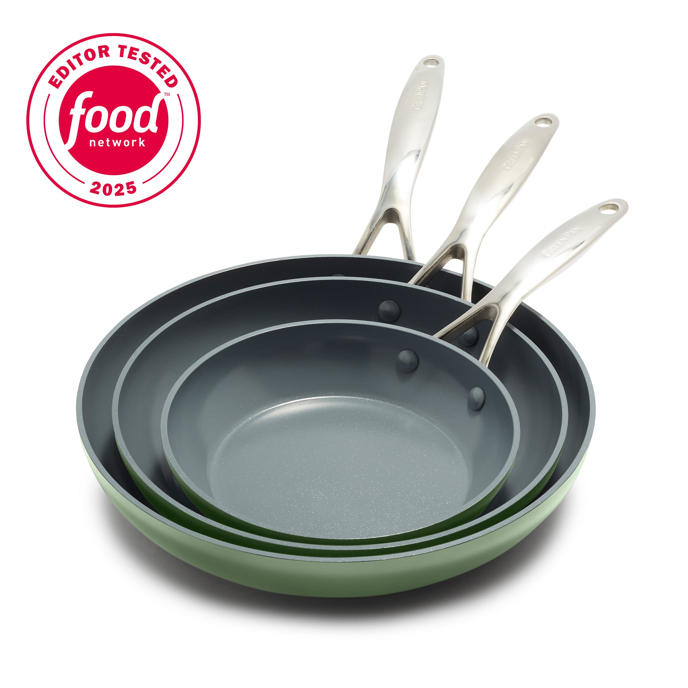 Valencia Pro Ceramic Nonstick 8", 9.5", and 11" Frypan Set | Sage