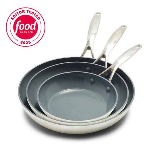 Valencia Pro Ceramic Nonstick 8", 9.5", and 11" Frypan Set | Cream