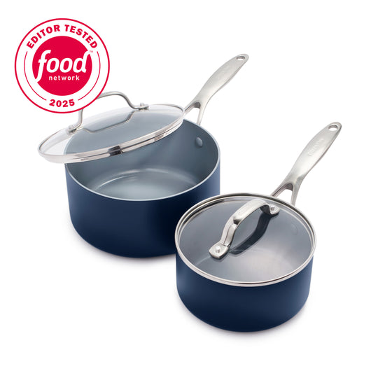 Valencia Pro Ceramic Nonstick 1.5-Quart and 3-Quart Saucepan Set with Lids | Twilight