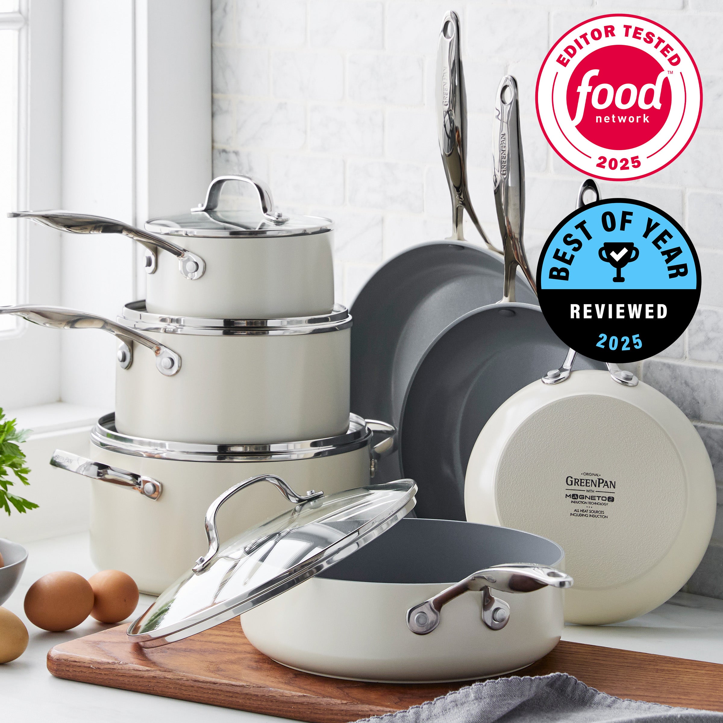 Valencia Pro Ceramic Nonstick 11-Piece Cookware Set | Cream