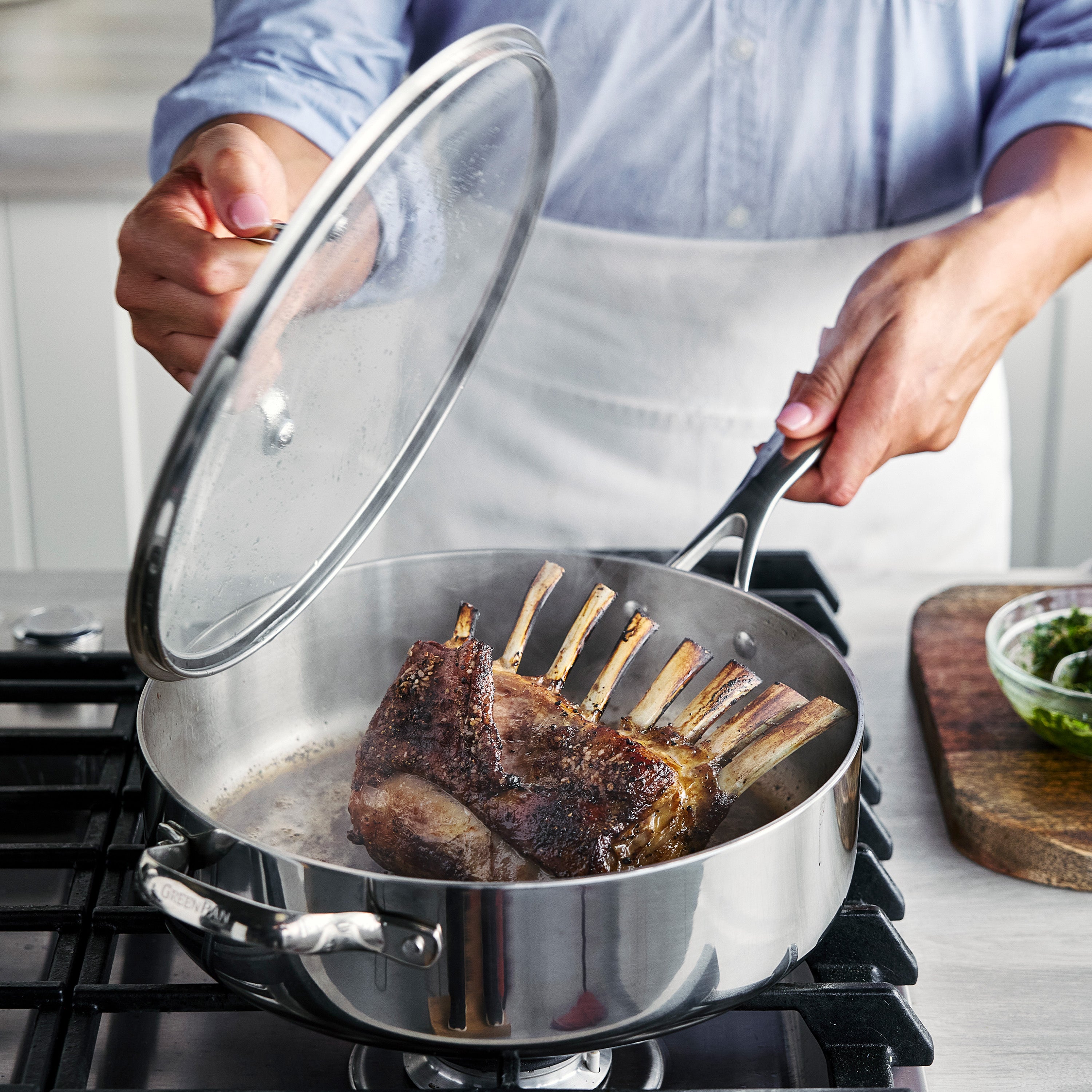 Valencia Pro Stainless Steel Uncoated 5-Quart Sauté Pan with Lid