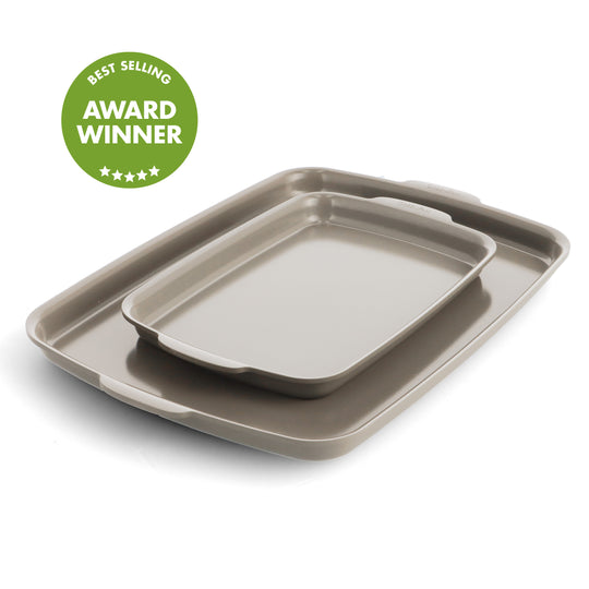Premiere Ovenware Ceramic Nonstick 2-Piece Sheet Pan Set | Taupe