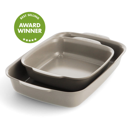 Premiere Ovenware Ceramic Nonstick 2-Piece Cake Pan Set | Taupe