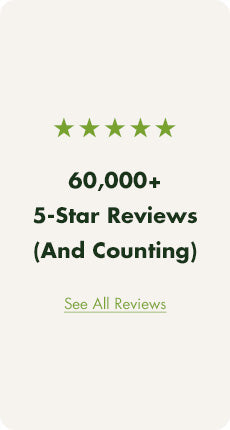 Five green stars above text: 60,000+ 5-Star Reviews And Counting for our ceramic nonstick skillet. See All Reviews.