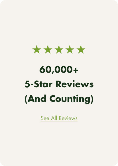 Five green stars above text: 60,000+ 5-star reviews for GreenPan ceramic nonstick skillet. See All Reviews button below.