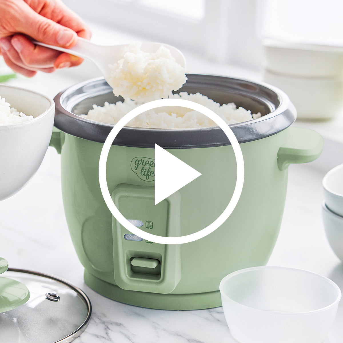 GreenLife 6-Cup Rice Cooker | Sage Green | GreenPan