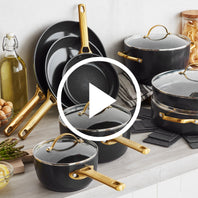 Reserve Ceramic Nonstick 1.5-Quart and 3-Quart Saucepan Set with Lids | Black with Gold-Tone Handles