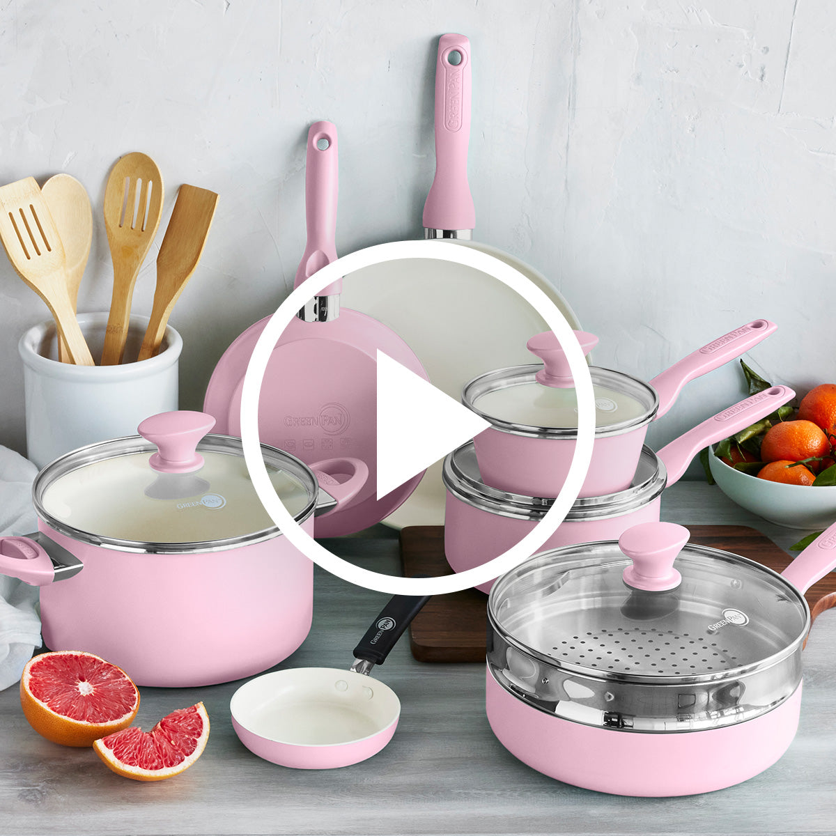 Rio Ceramic Nonstick 16-Piece Cookware Set, Pink