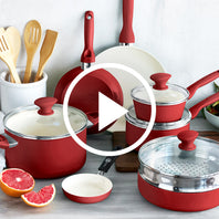 Rio Ceramic Nonstick 16-Piece Cookware Set | Red