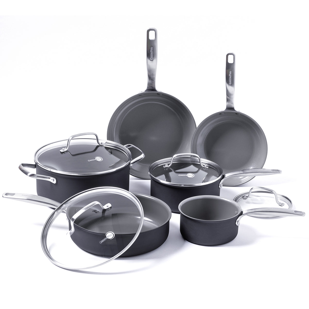 GreenPan Craft Steel 10-Piece Cookware Set with Bonus Pan Protectors
