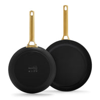 Reserve Ceramic Nonstick 10" and 12" Frypan Set | Black with Gold-Tone Handles