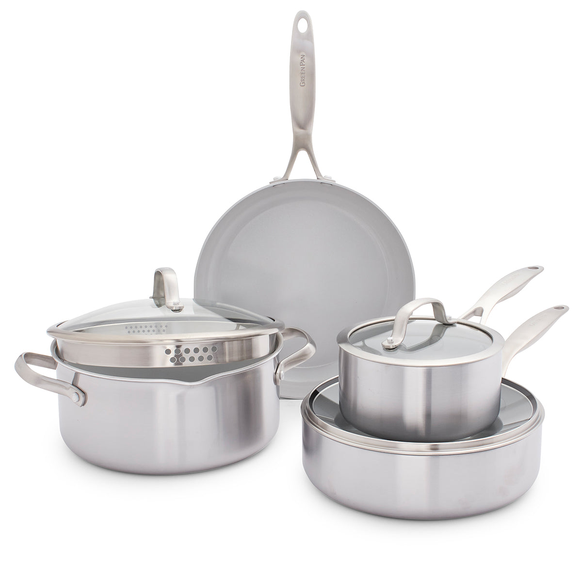 GreenLife Tri-Ply Stainless Steel Healthy Ceramic Nonstick, 10 Piece  Cookware Pots and Pans Set, PFAS-Free, Multi Clad, Induction, Dishwasher  Safe