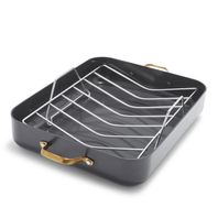 Reserve Ceramic Nonstick Roaster with Rack | Charcoal with Gold-Tone Handles