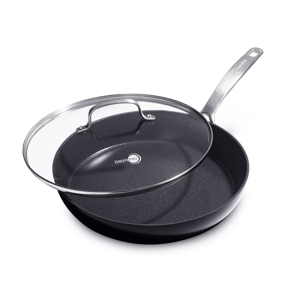 GreenPan 12 Round Ribbed Non-Stick Skillet Griddle Frying Pan W/ Glass Lid  NEW