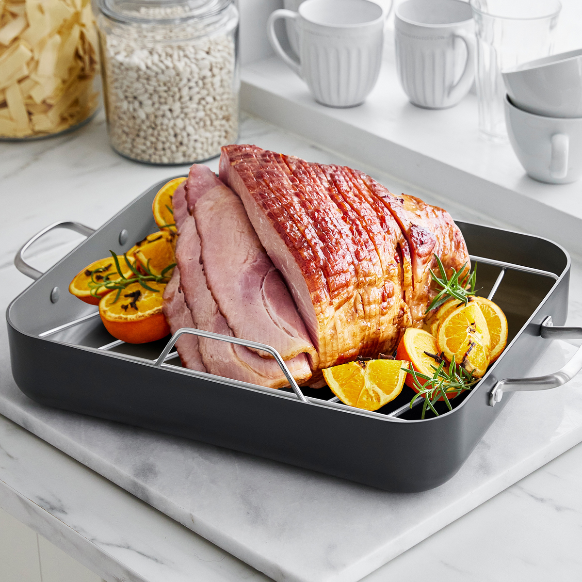 GreenPan Chatham Hard Anodized Healthy Ceramic Nonstick 16 x 13 Roasting Pan with Roaster Rack
