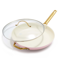 Reserve Ceramic Nonstick 12" Frypan with Helper Handle and Lid | Blush with Gold-Tone Handles