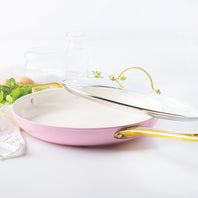 Reserve Ceramic Nonstick 12" Frypan with Helper Handle and Lid | Blush with Gold-Tone Handles