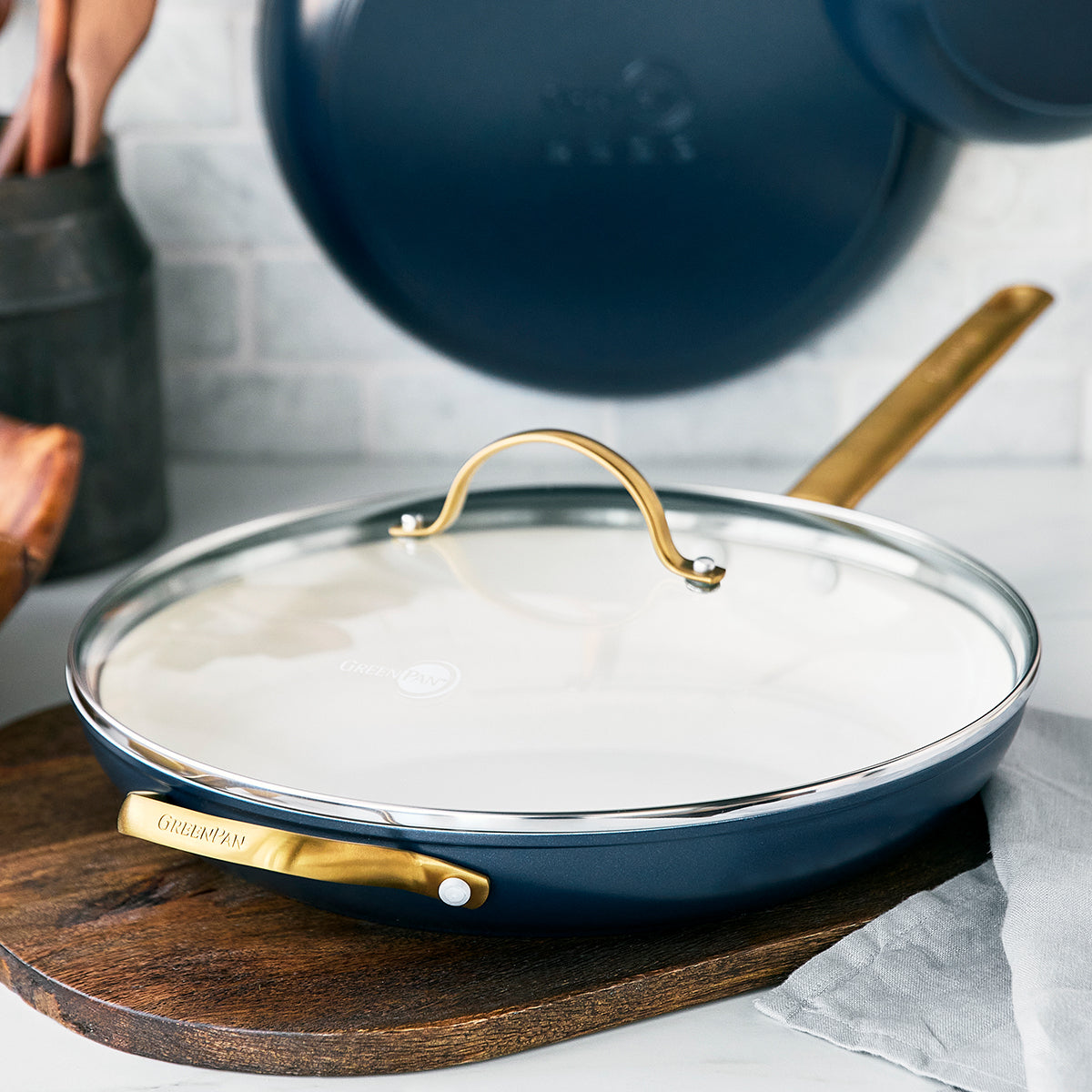 Reserve Ceramic Nonstick 12 Frypan with Helper Handle and Lid | Twilight  with Gold-Tone Handles