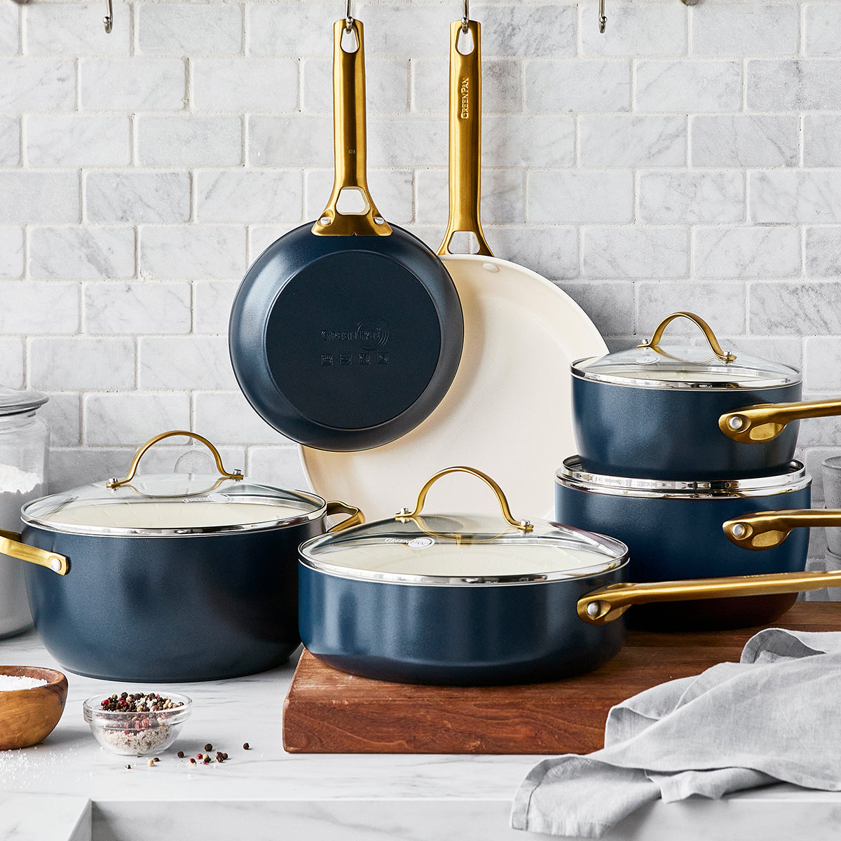 Reserve Ceramic Nonstick 10-Piece Cookware Set | Twilight with Gold-Tone  Handles