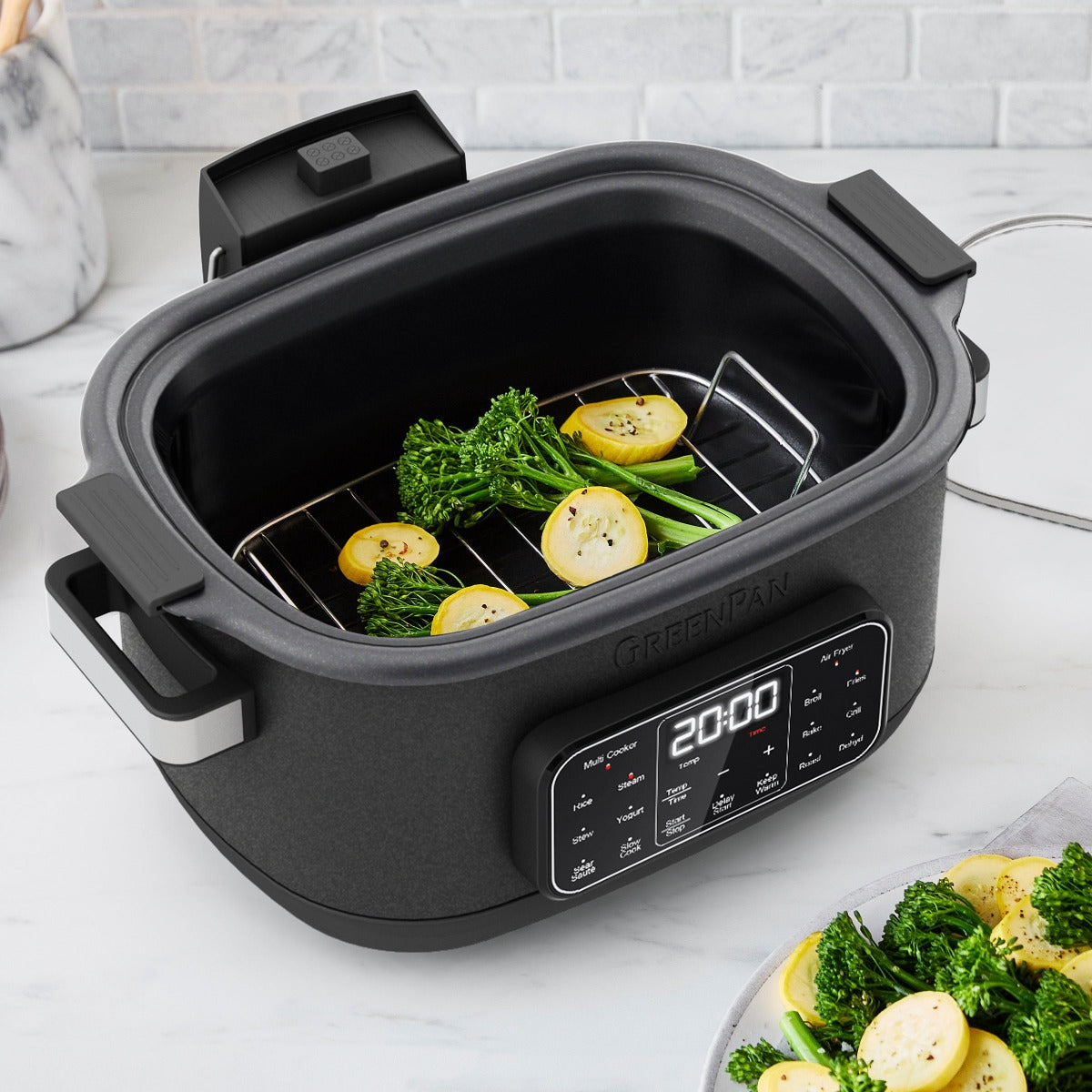 GreenPan Matte Black 13-in-1 Air Fryer Slow Cooker & Grill, Presets to  Steam Saute Broil Bake and Cook Rice, Healthy Ceramic Nonstick and  Dishwasher