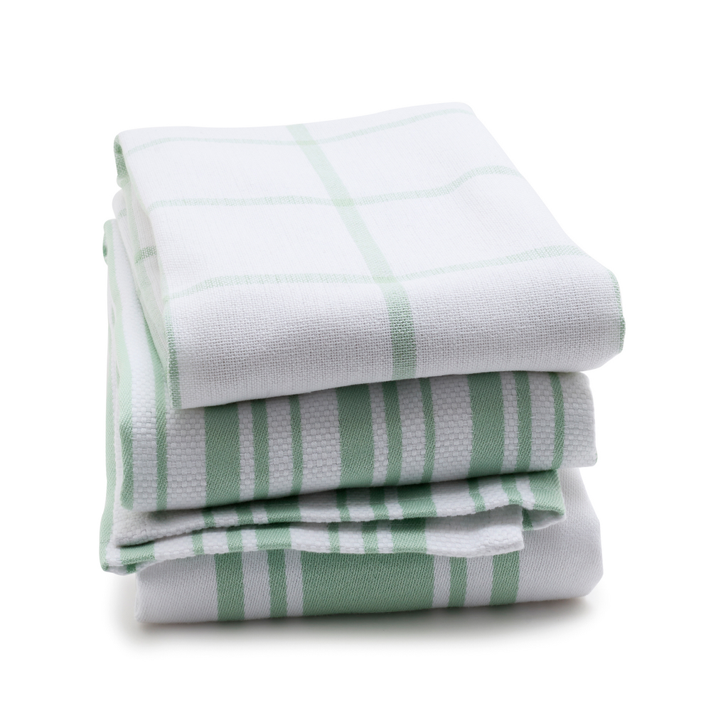 KITCHEN AID KITCHEN TOWELS SET OF 2 LIGHT GREEN WHITE BLOCKS 100% COTTON NWT