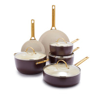 Reserve Ceramic Nonstick 10-Piece Cookware Set | Merlot with Gold-Tone Handles