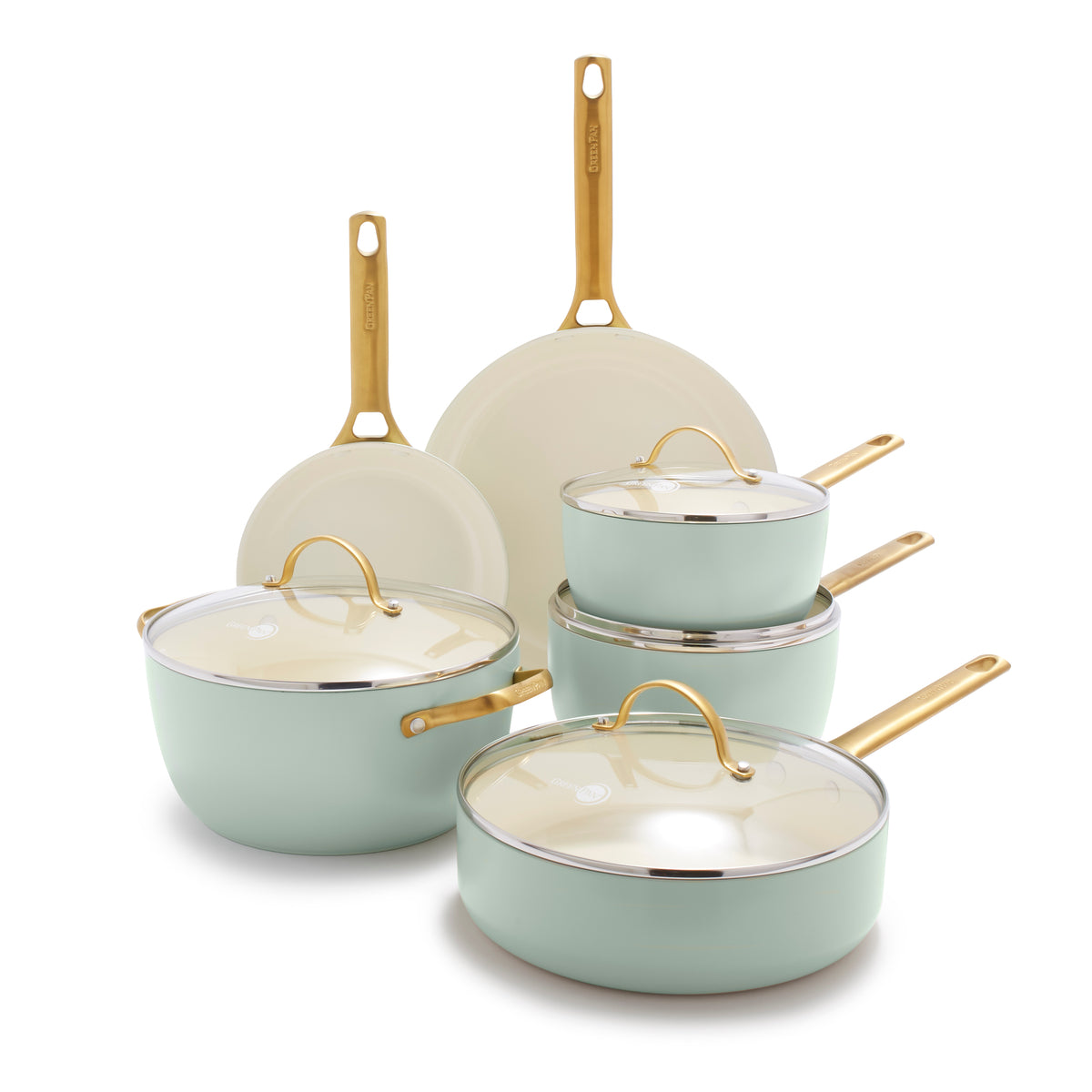 Reserve Ceramic Nonstick 10-Piece Cookware Set, Julep with Gold-Tone