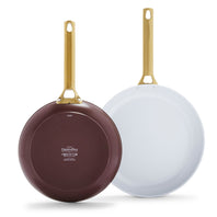 Reserve Ceramic Nonstick 10" and 12" Frypan Set | Burgundy with Gold-Tone Handles