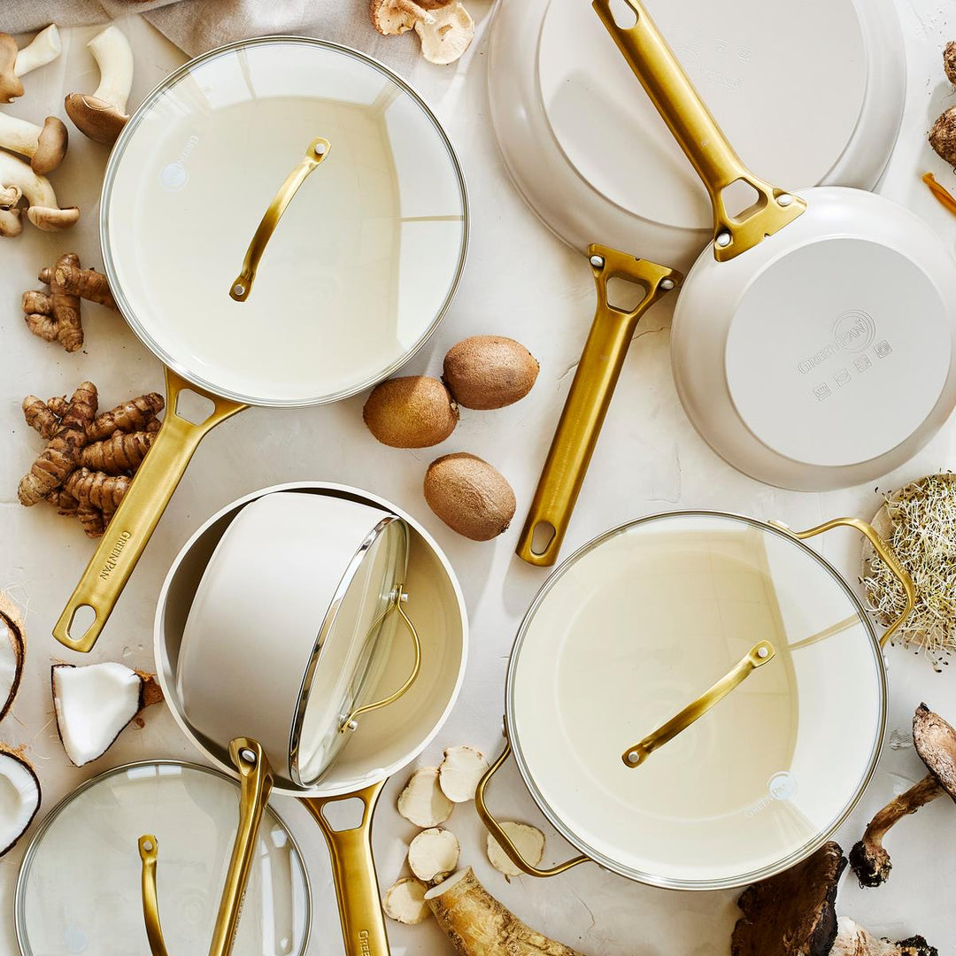 Reserve Ceramic Nonstick 10Piece Cookware Set Taupe with GoldTone