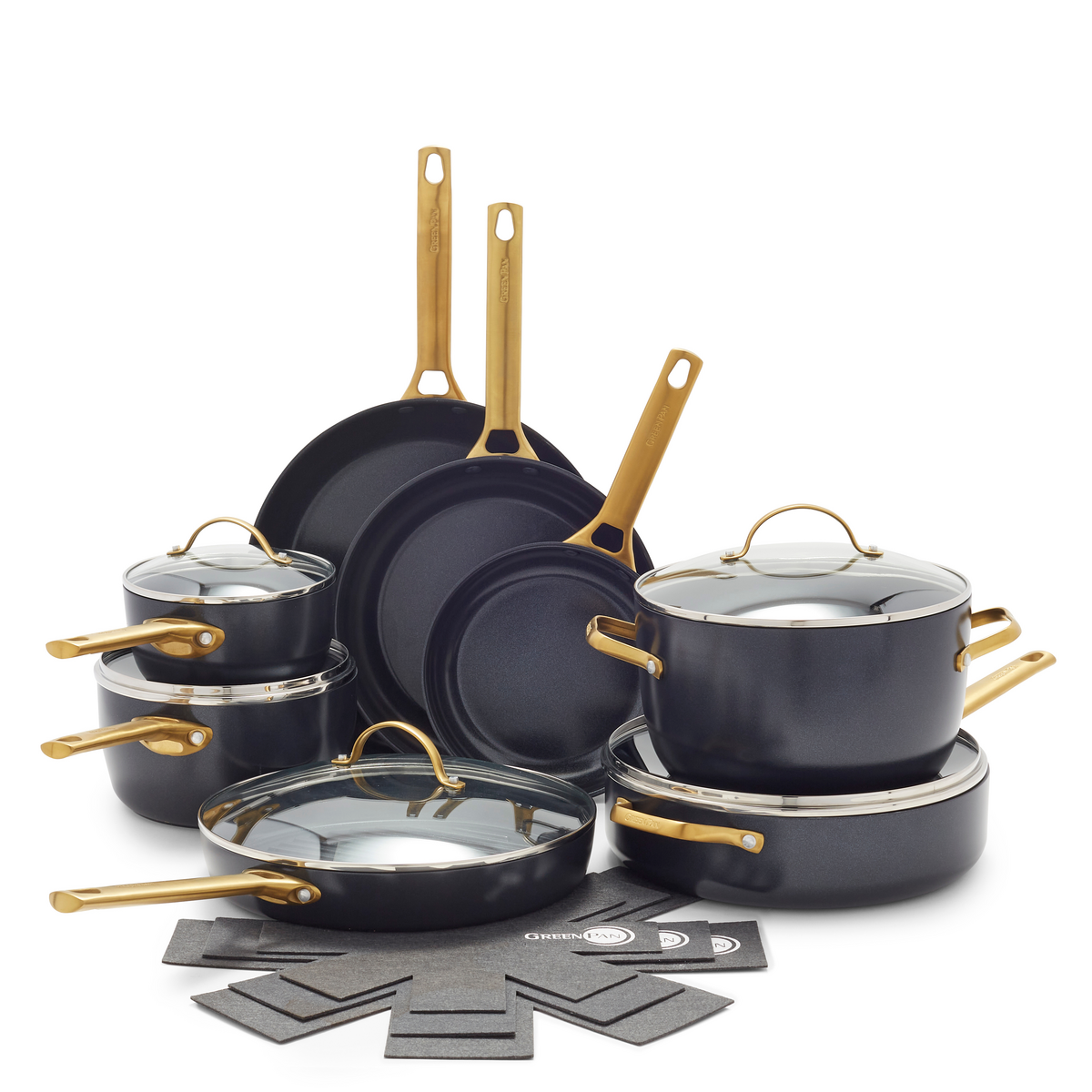 Reserve Ceramic Nonstick 13 Piece Cookware Set Black with Gold