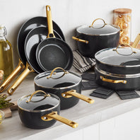 Reserve Ceramic Nonstick 5-Piece Cookware Set, Black with Gold-Tone H